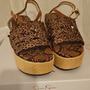 Jessica Simpson Tan and Brown Espadrille Sandals